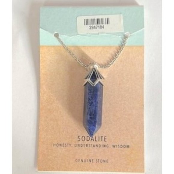 BLUE SODALITE HEXAGONAL PENDULUM PENDANT 32” SILVER CHAIN NECKLACE OS - Picture 2 of 4